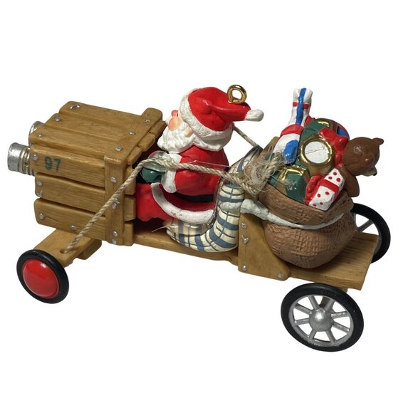 Hallmark 1997 Santa Claus Racing Car Ornament With Toys - Picture 2 of 6